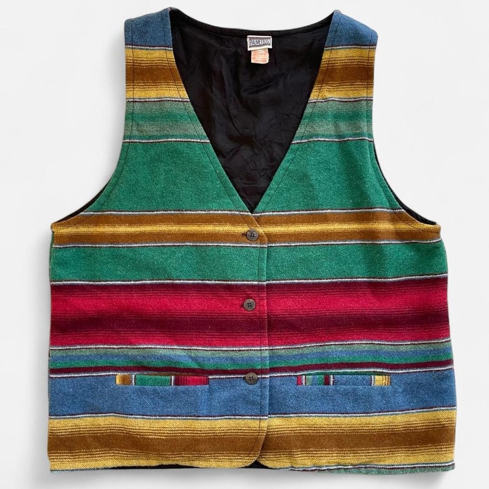 Vintage Palmetto’s Earthy Rainbow Striped Wool Vest L